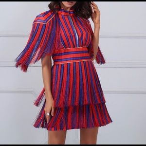 Red and blue tassel dress